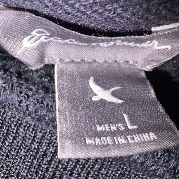 Eddie Bauer Mens Sweater L Black Gray Stripe Crewneck Pullover Casual Workwear - Picture 3 of 7